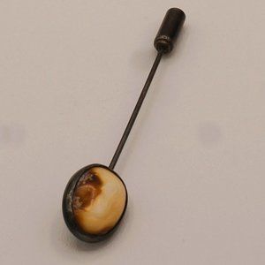 SOLD:  Early Vintage Semi Precious Beige and Brown Stone Sterling Silver Hat Pin